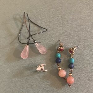 Elegant Pink and Blue Dangle Earrings